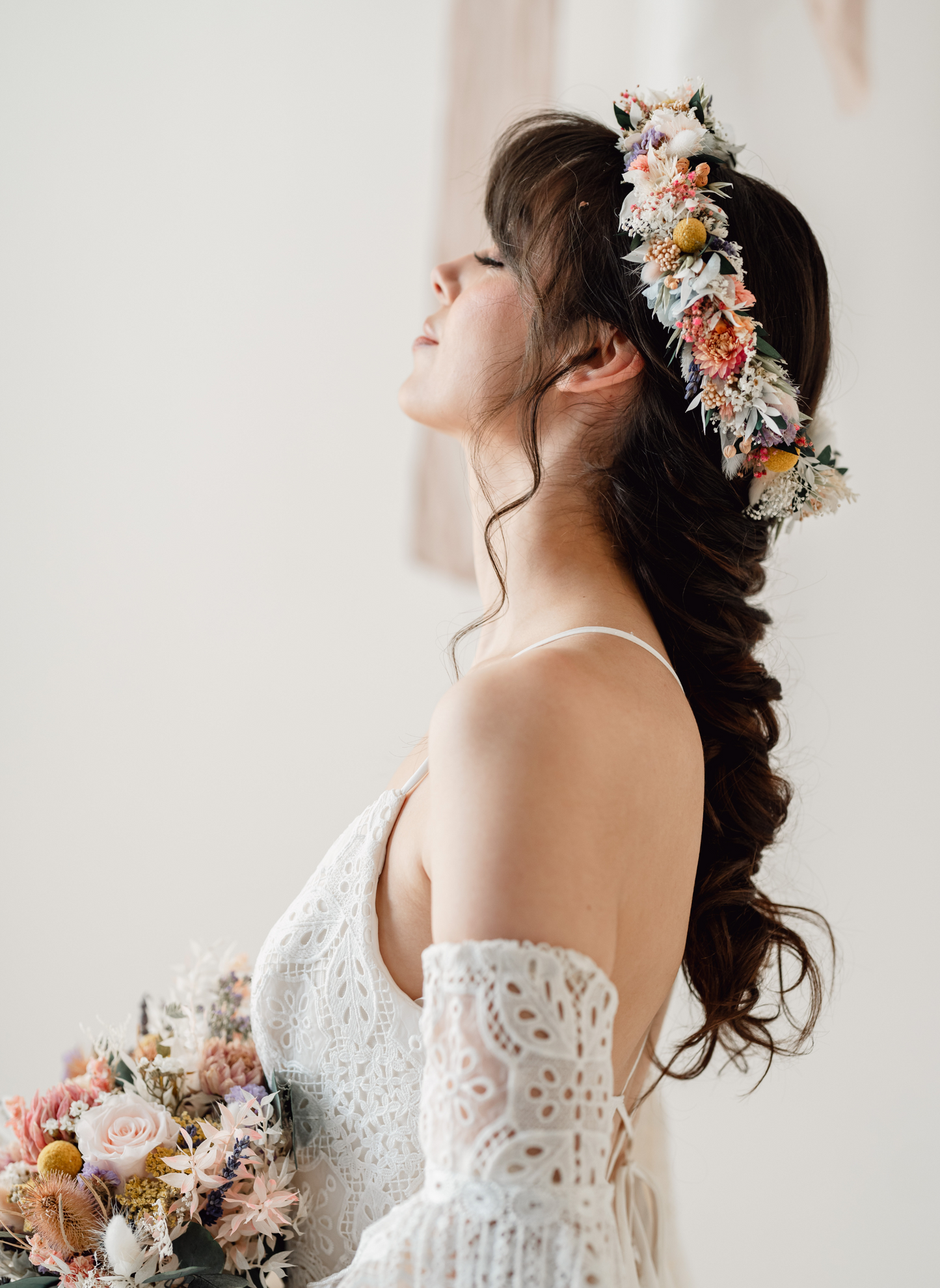 Mabel Pastel Bridal Dried Flower Crown Wedding Headband 1