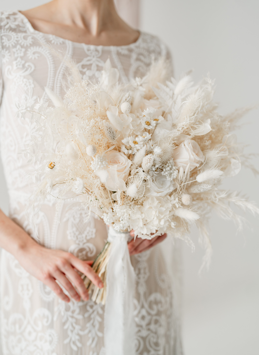 Matilda Ivory Dried Flower Flat Back Bridal Wedding Bouquet