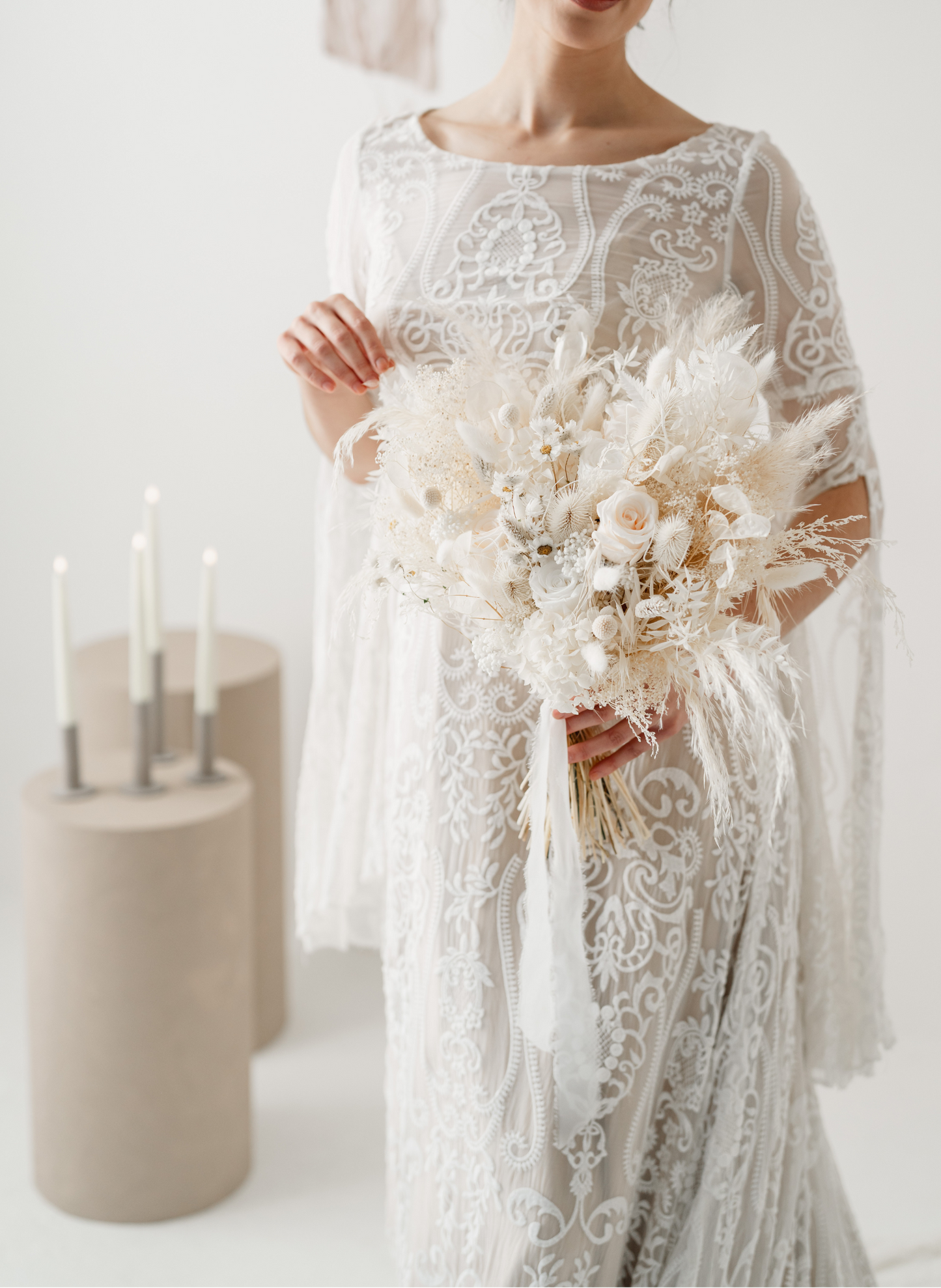 Matilda Ivory Dried Flower Flat Back Bridal Wedding Bouquet 1