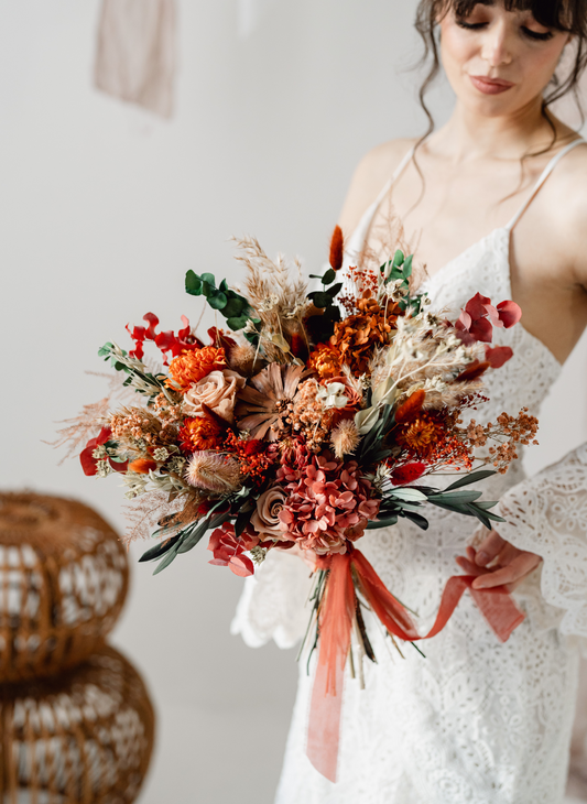 Mia Autumnal Dried Flower Flat Back Wedding Bridal Bouquet