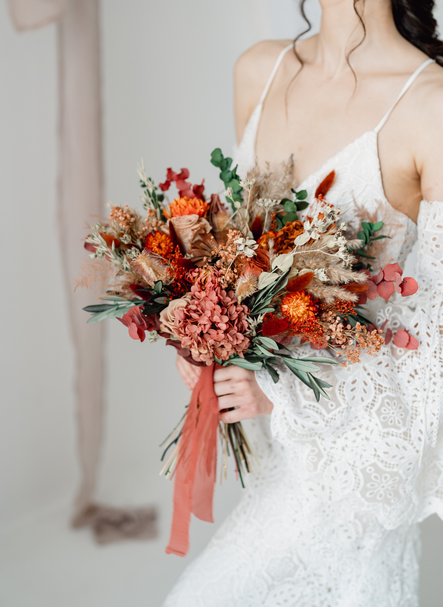 Mia Autumnal Dried Flower Flat Back Wedding Bridal Bouquet 1