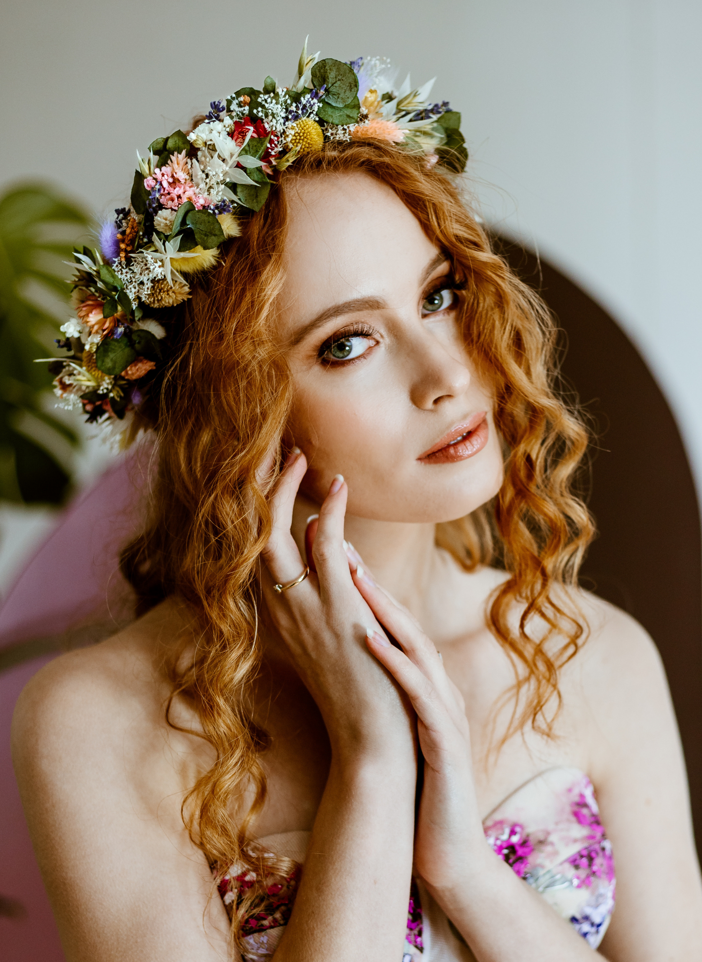 Mollie Colourful Dried Flower Crown Wedding Headband 1