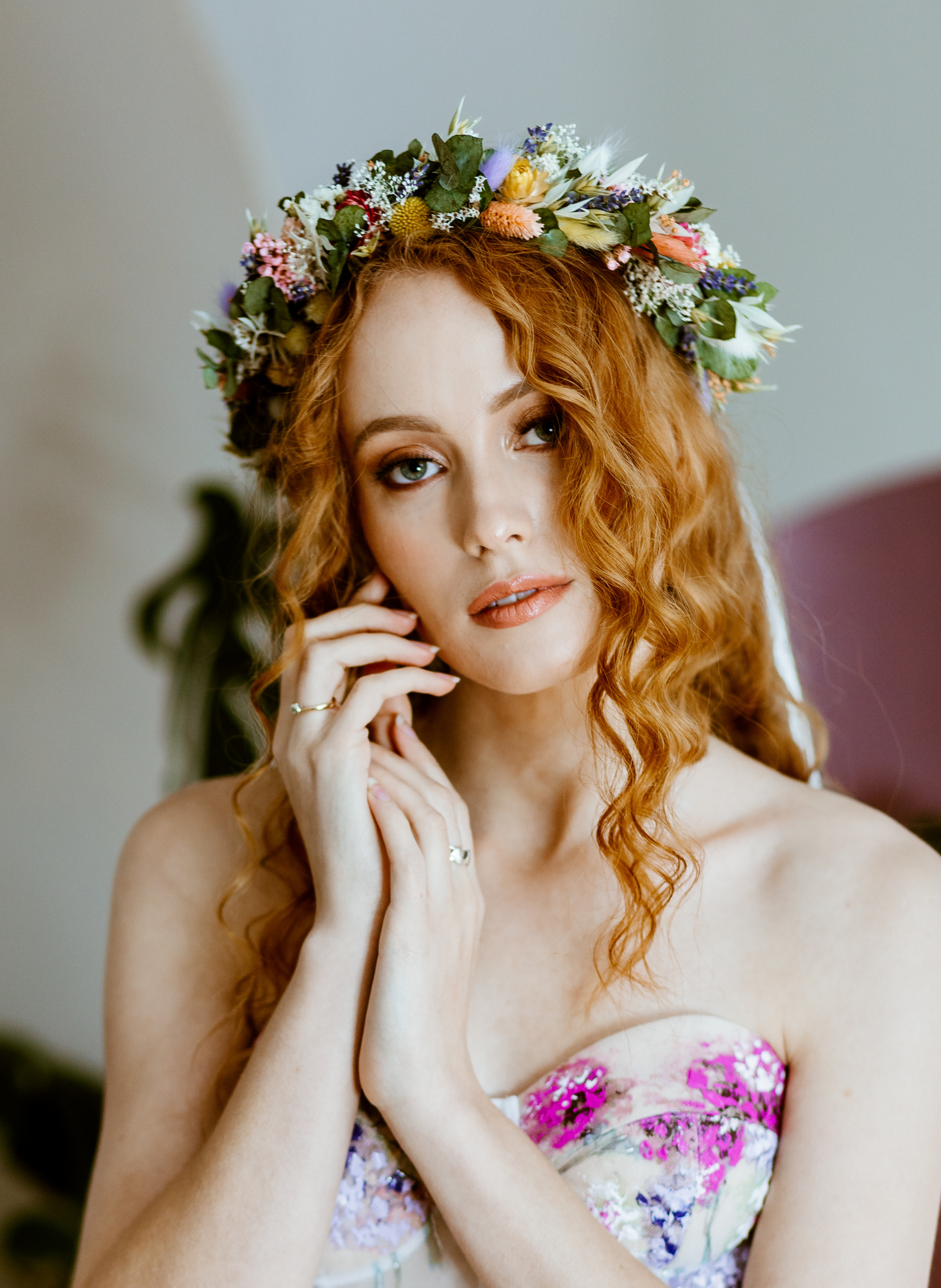 Mollie Colourful Dried Flower Crown Wedding Headband 2