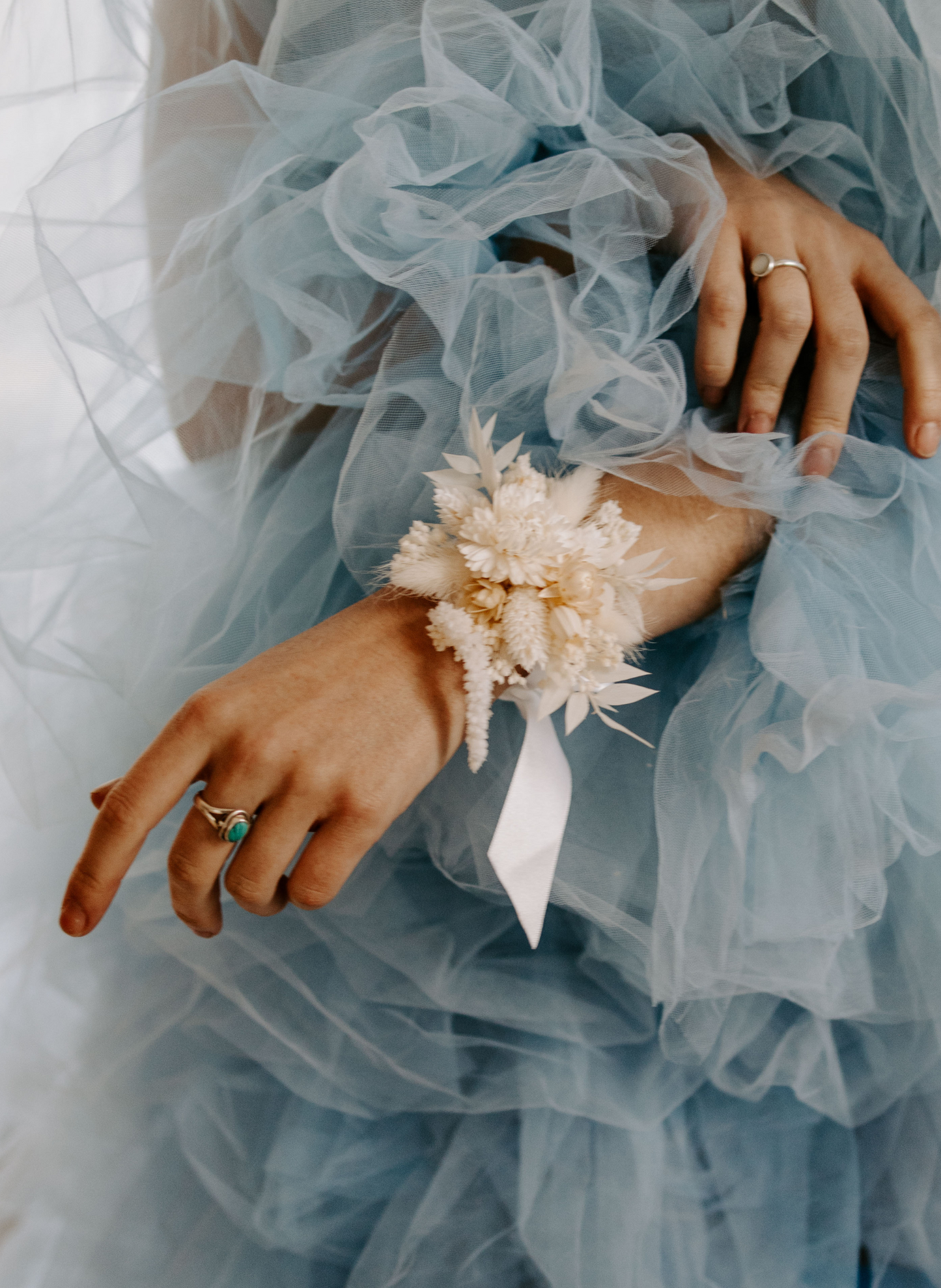 Nala Ivory Boho Dried Flower Wedding Wrist Corsage