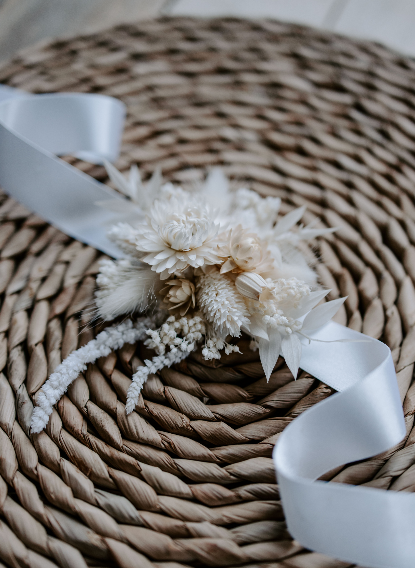 Nala Ivory Boho Dried Flower Wedding Wrist Corsage 1