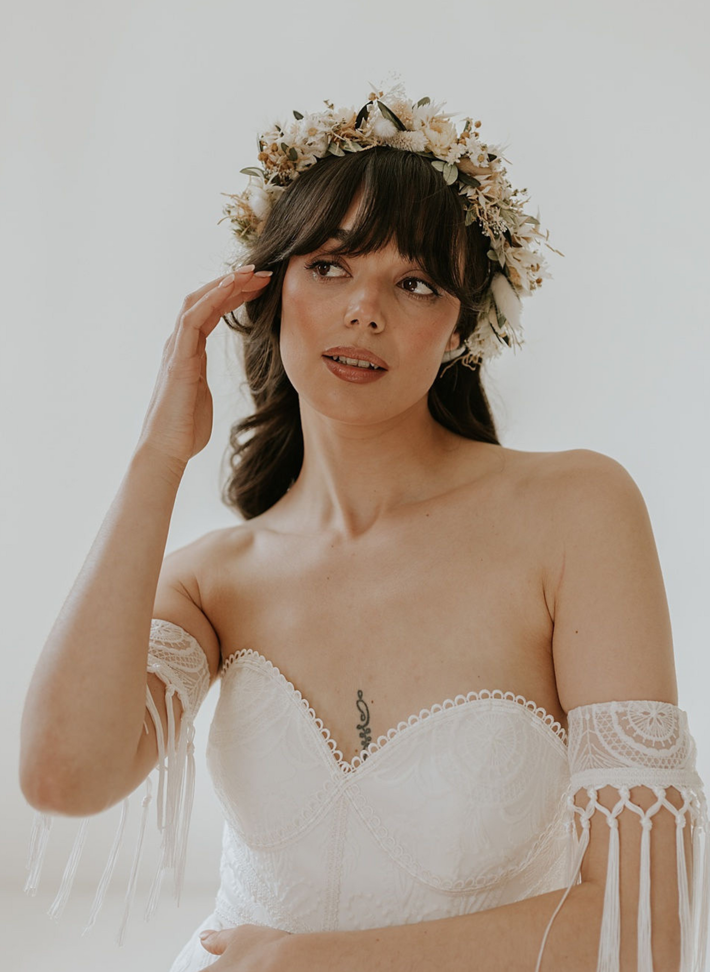 Olive Boho Dried Flower Crown Wedding Headband 1