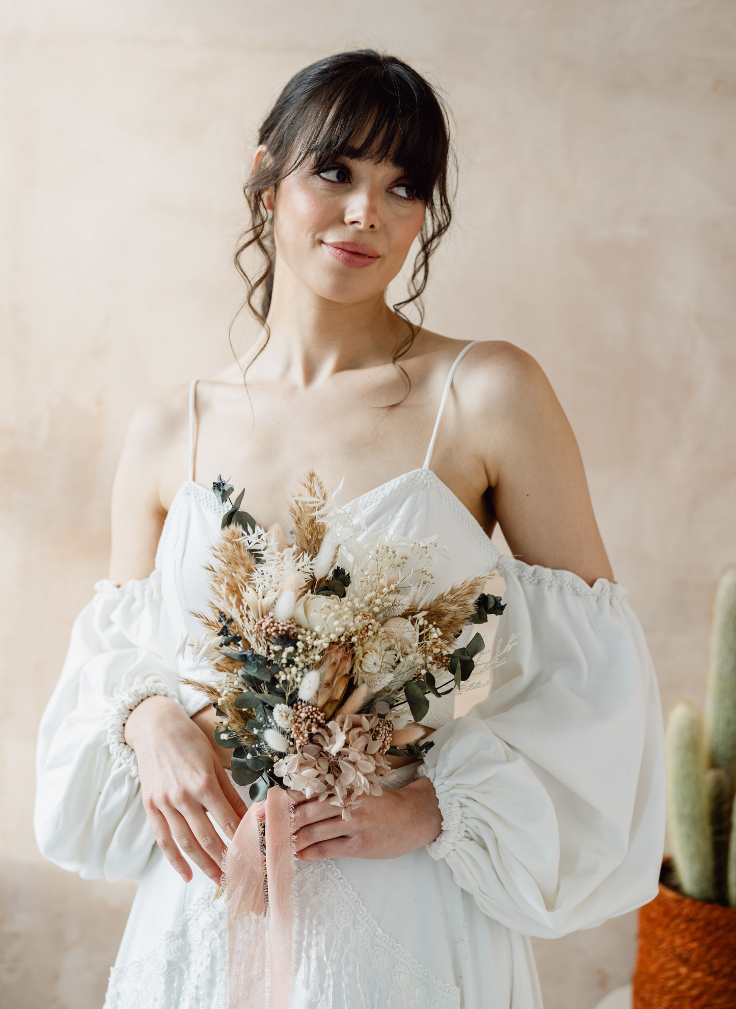 Phoenix boho petite flat back dried flower wedding bouquet 1