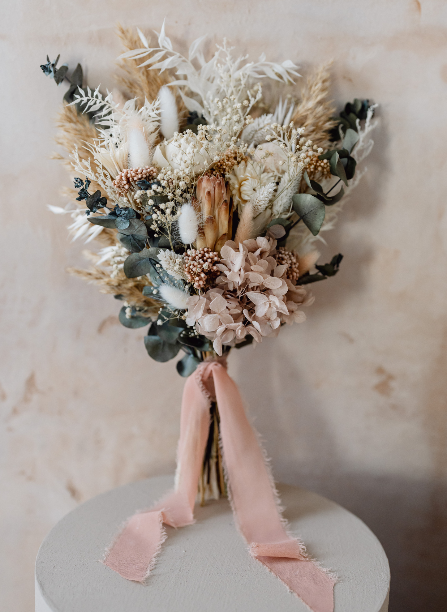 Phoenix boho petite flat back dried flower wedding bouquet 2