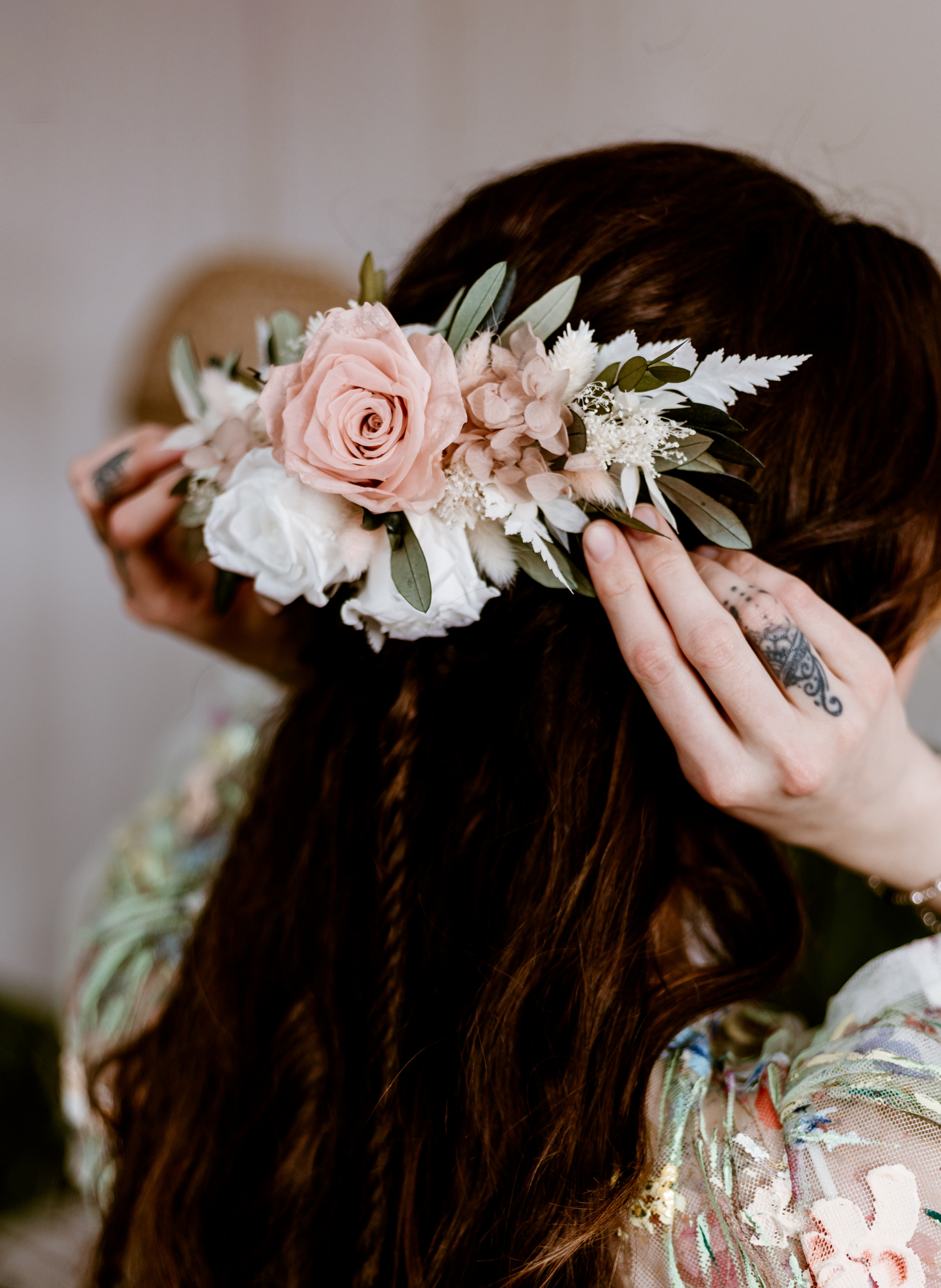 Rose Pink Preserved Flower Wedding Bridal Headpiece 1