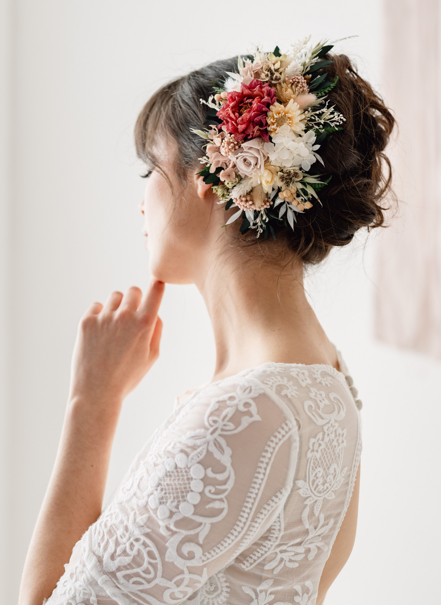 Ruby Statement Dried Flower Bridal Wedding Headpiece 1