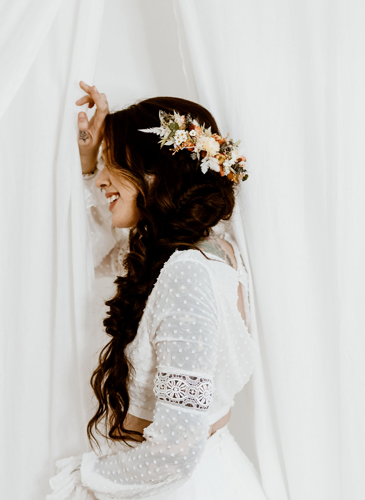 Solstice Autumnal Dried Flower Half Crown Wedding Bridal Headpiece 2