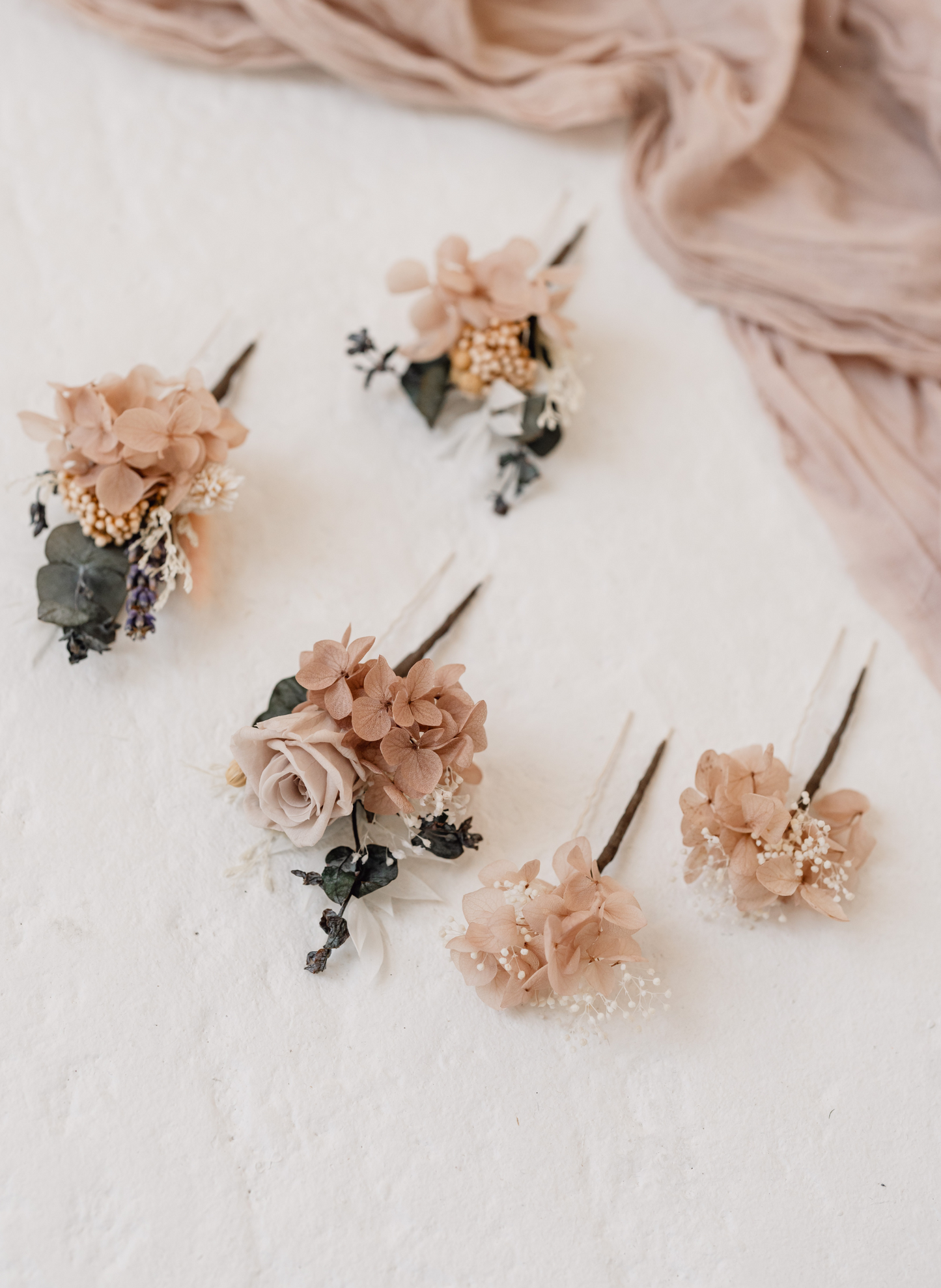 Tabitha Dusky Pink Rose Dried Flower Wedding Hair Pin Set 2