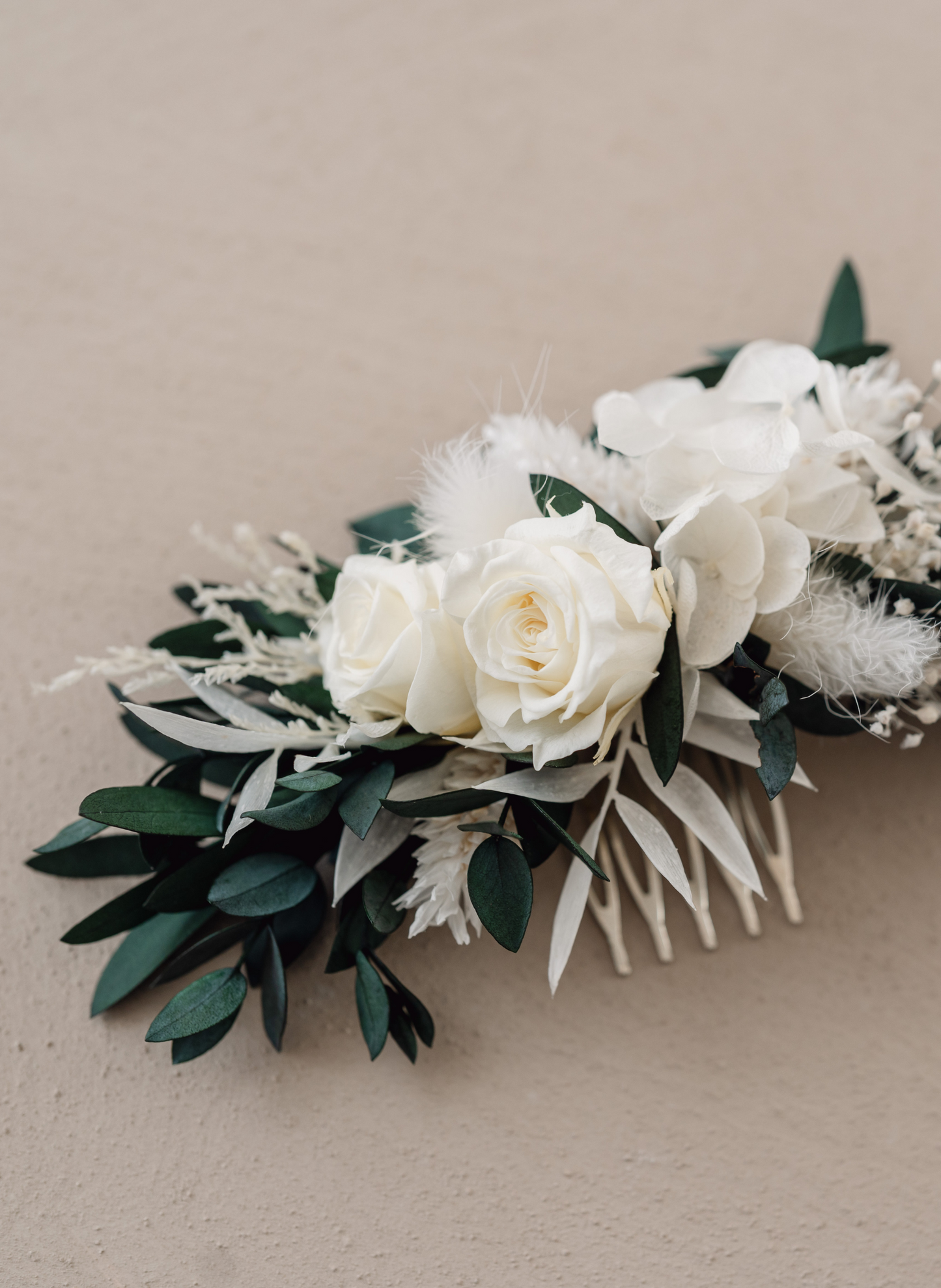Willa Eucalyptus Rose Preserved Flower Wedding Bridal Hair Comb 2
