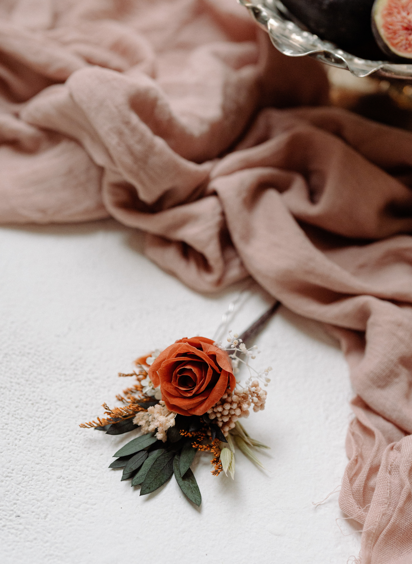Willow Rust Preserved Rose Wedding Hair Pin 1