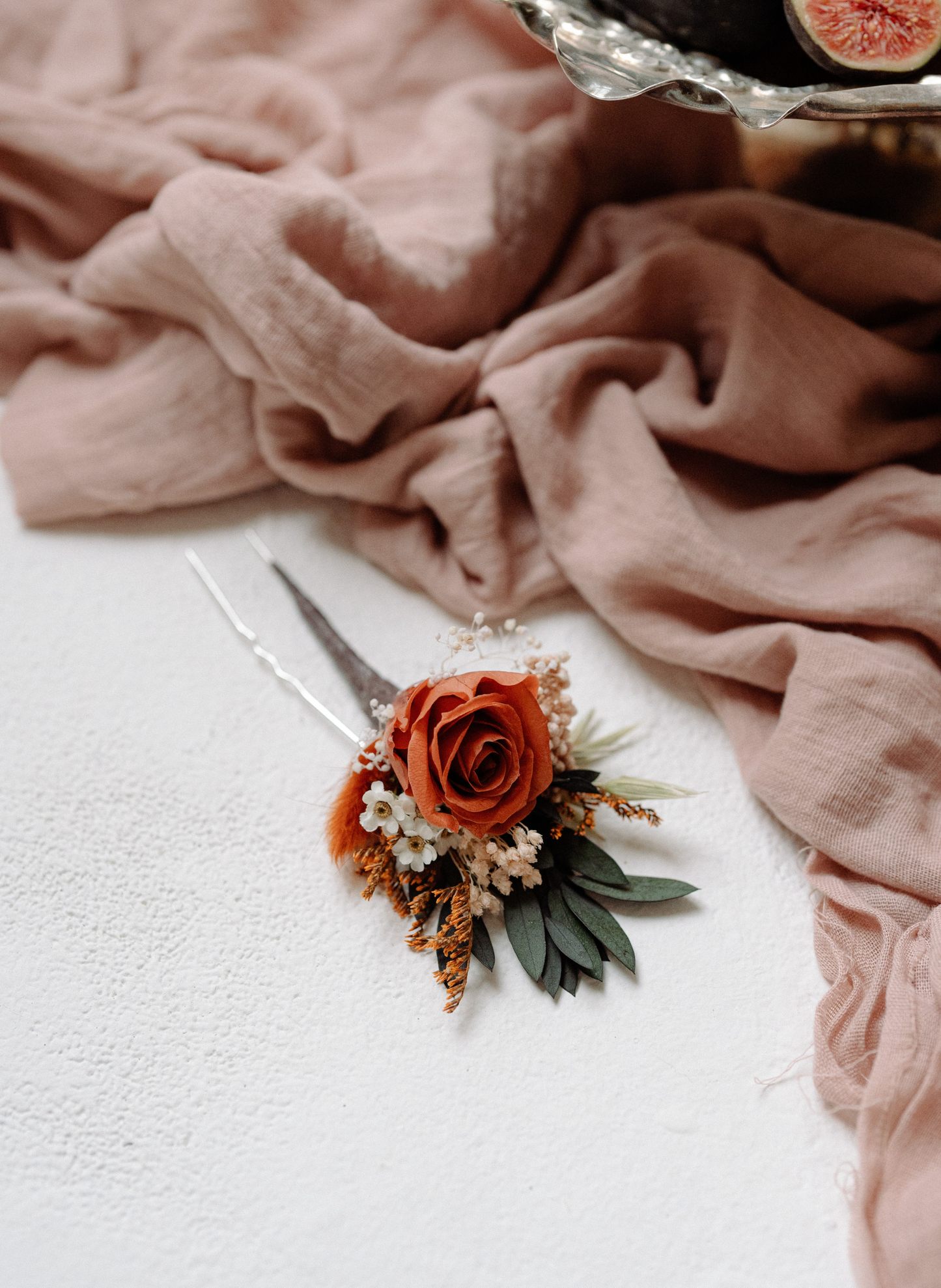 Willow Rust Preserved Rose Wedding Hair Pin 2