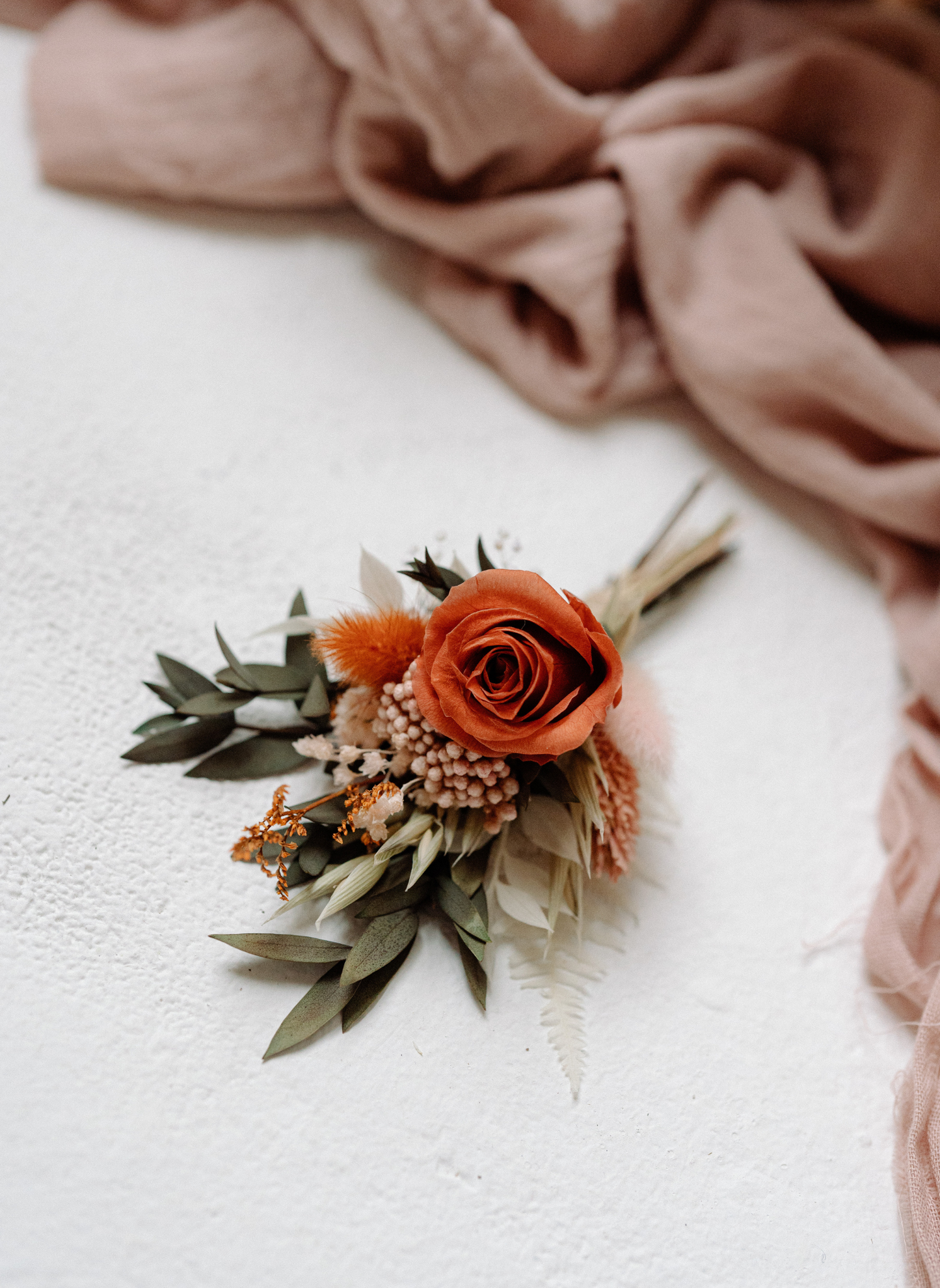 Willow Rust Wedding Dried Flower Buttonhole/ Boutonnière 1