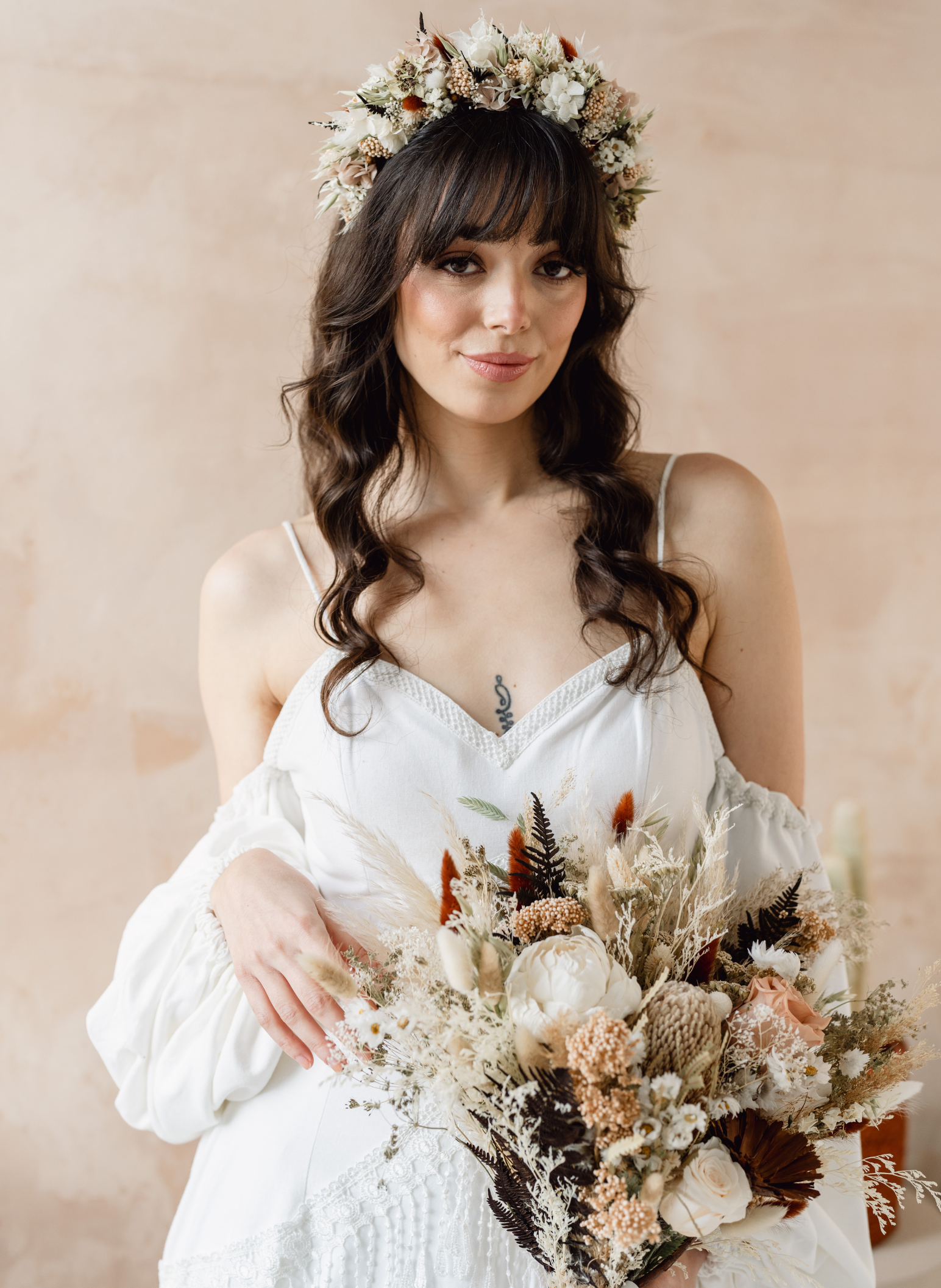 Adelaide Bohemian Dried Flower Flat Back Wedding Bridal Bouquet 1