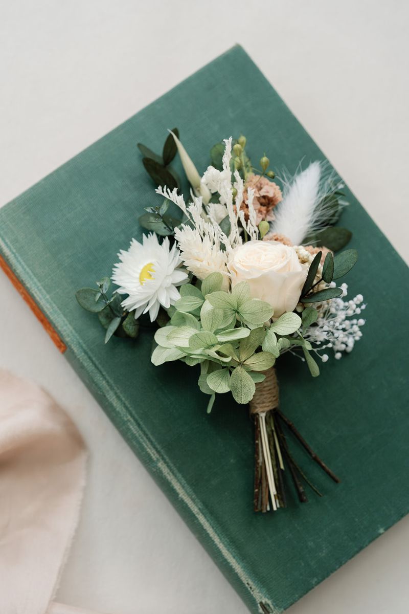 Alice garden inspired dried flower wedding buttonhole by Luna and Wild