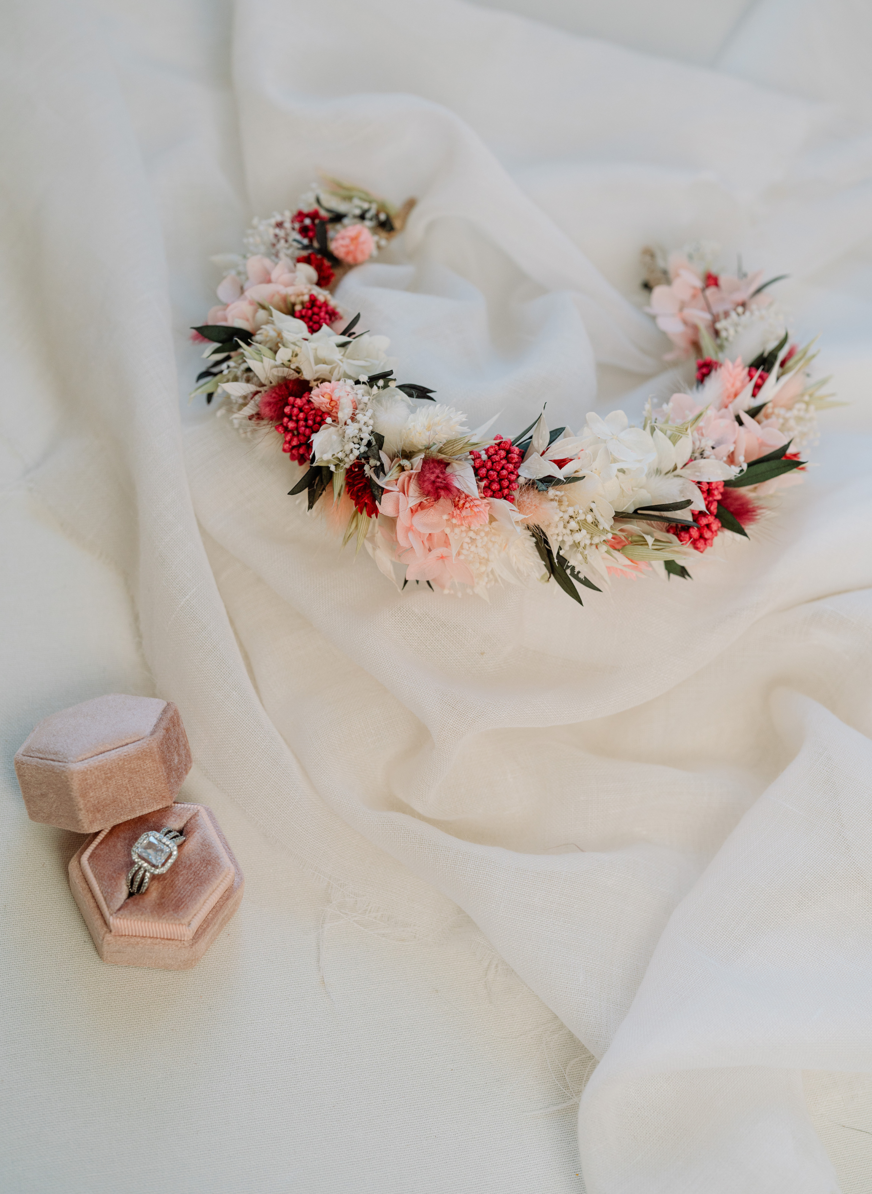 Amara Pink and Red Wedding Dried Flower Crown Headband 3