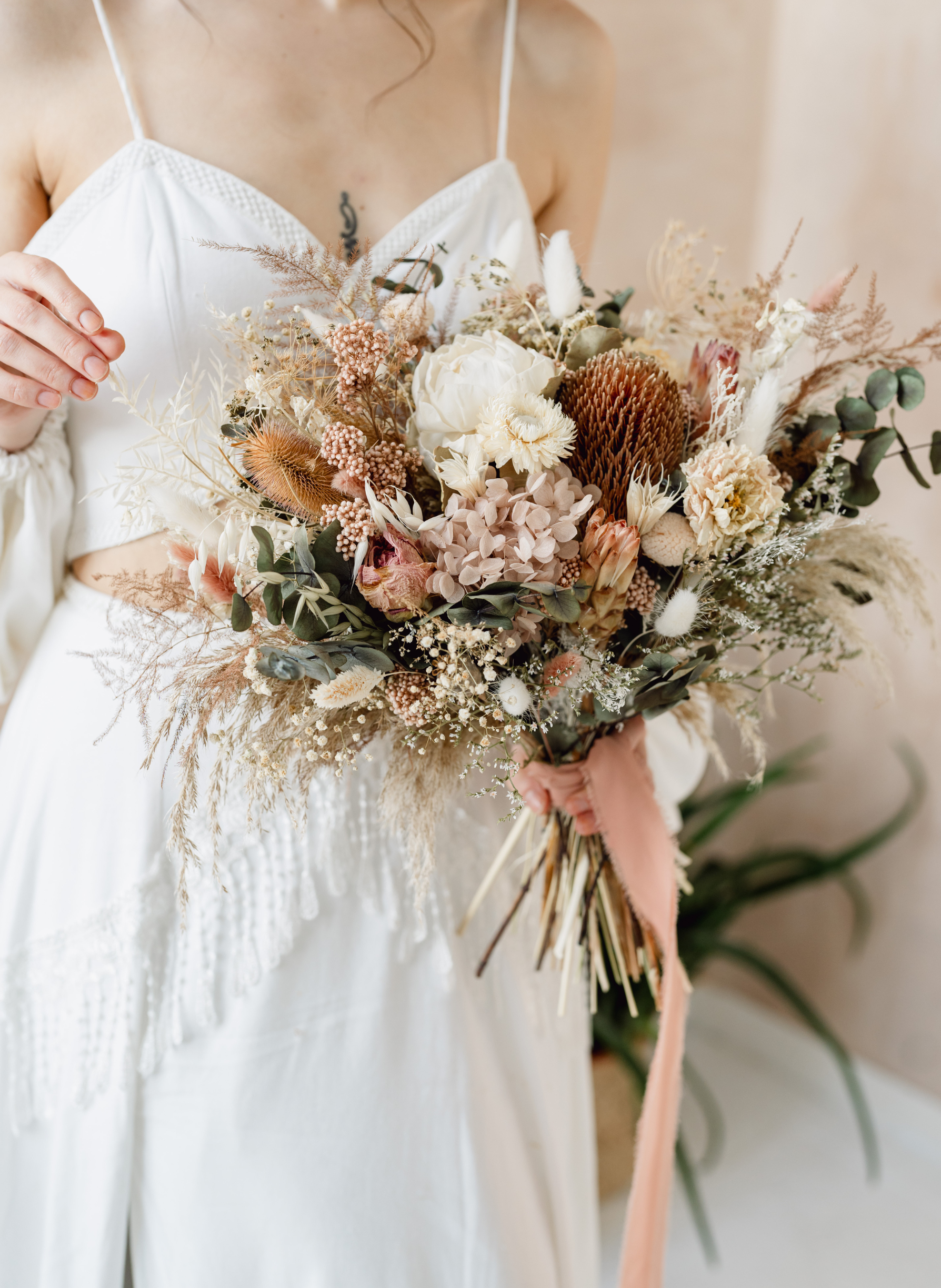 Arizona Boho Dried Flower Flat Back Wedding Bridal Bouquet 1