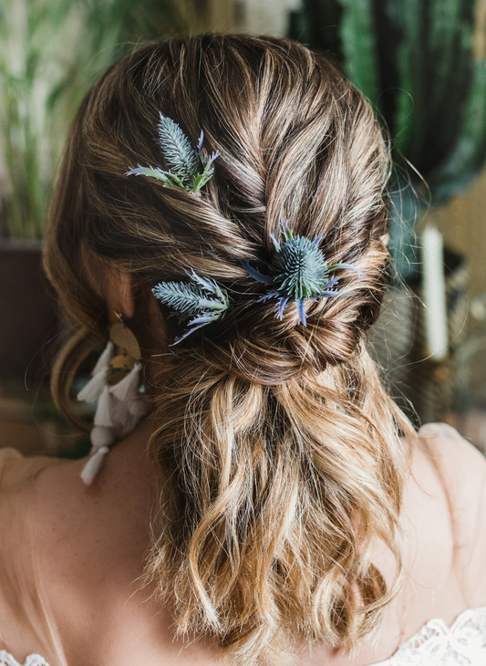 Astrid Blue Sea Holly Thistle Wedding Hair Pin