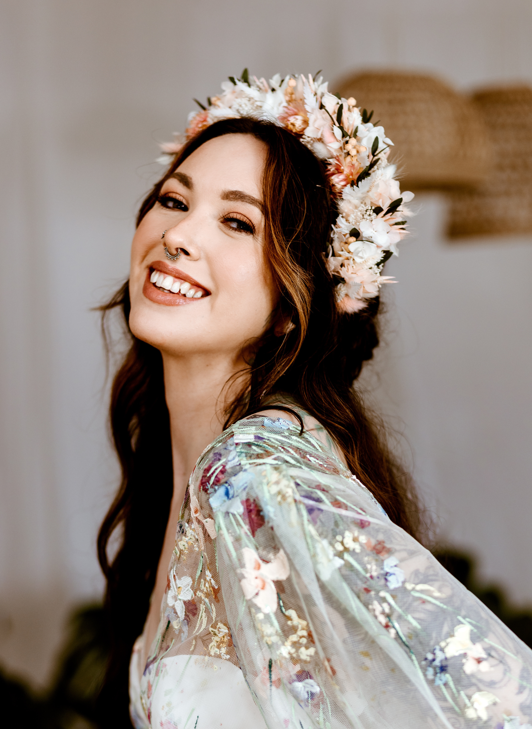 Aurora Pink Wedding Dried Flower Crown Bridal Headband 