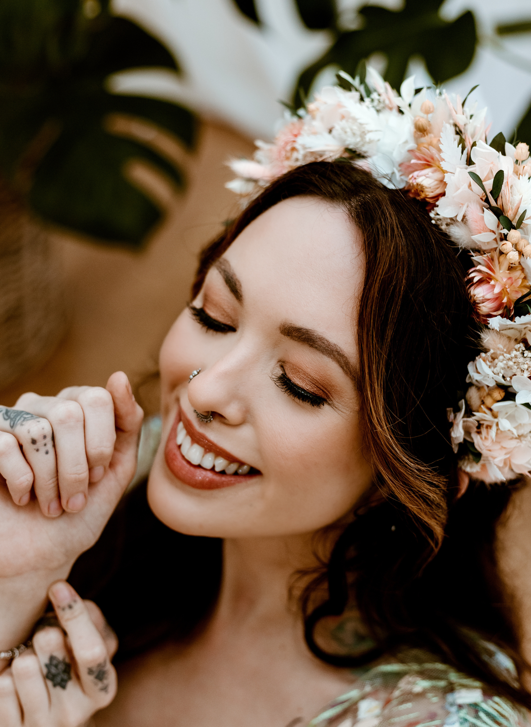 Aurora Pink Wedding Dried Flower Crown Bridal Headband 1