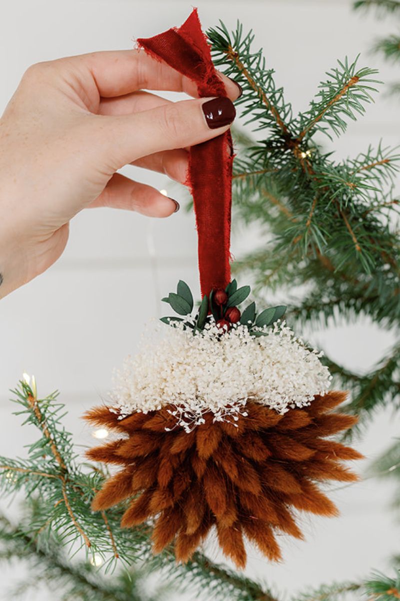 Christmas pudding dried flower ornament