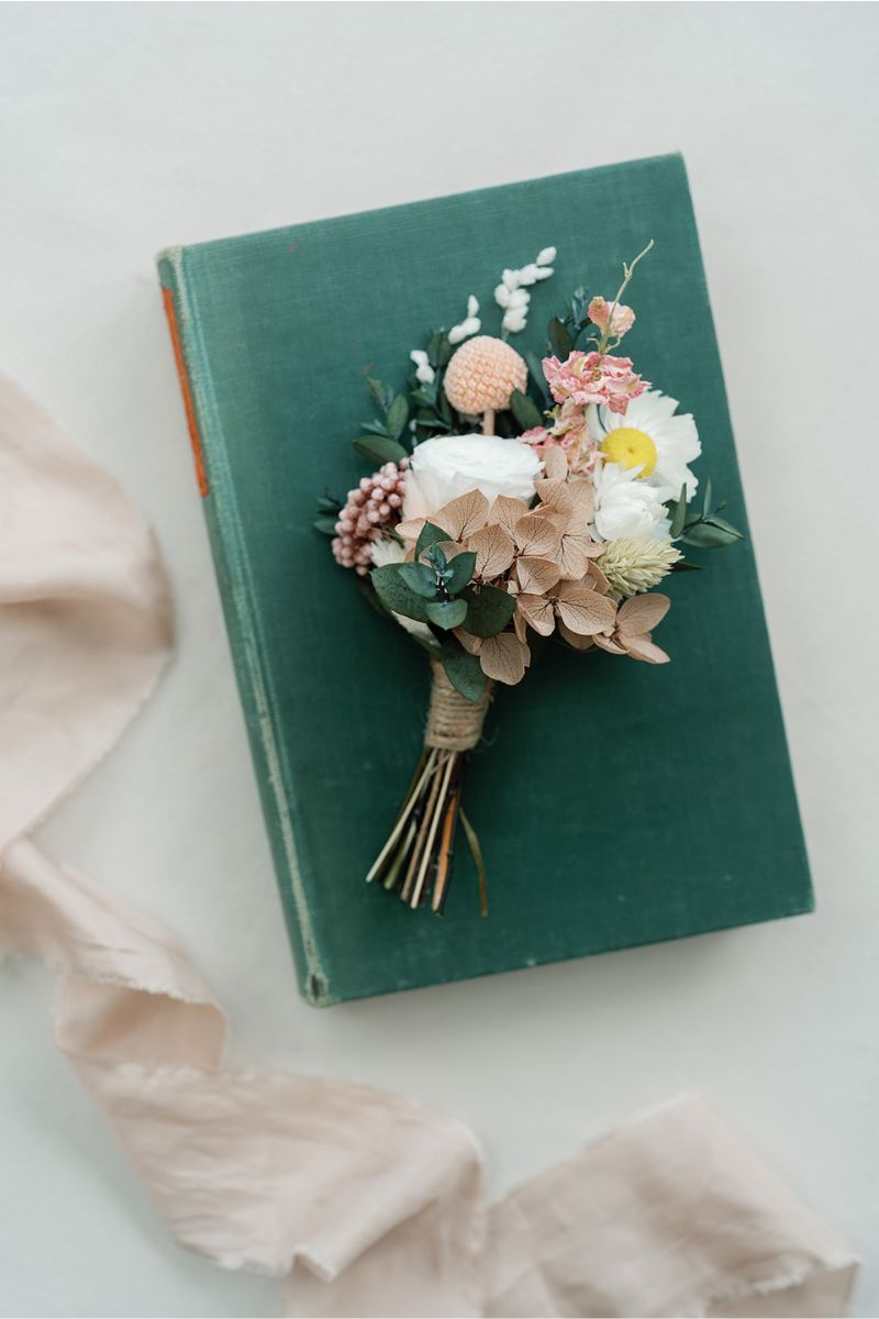 Cora Wildflower inspired dried flower wedding buttonhole by Luna and Wild