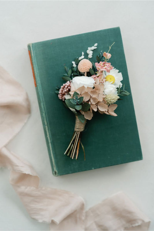 Cora Wildflower inspired dried flower wedding buttonhole by Luna and Wild