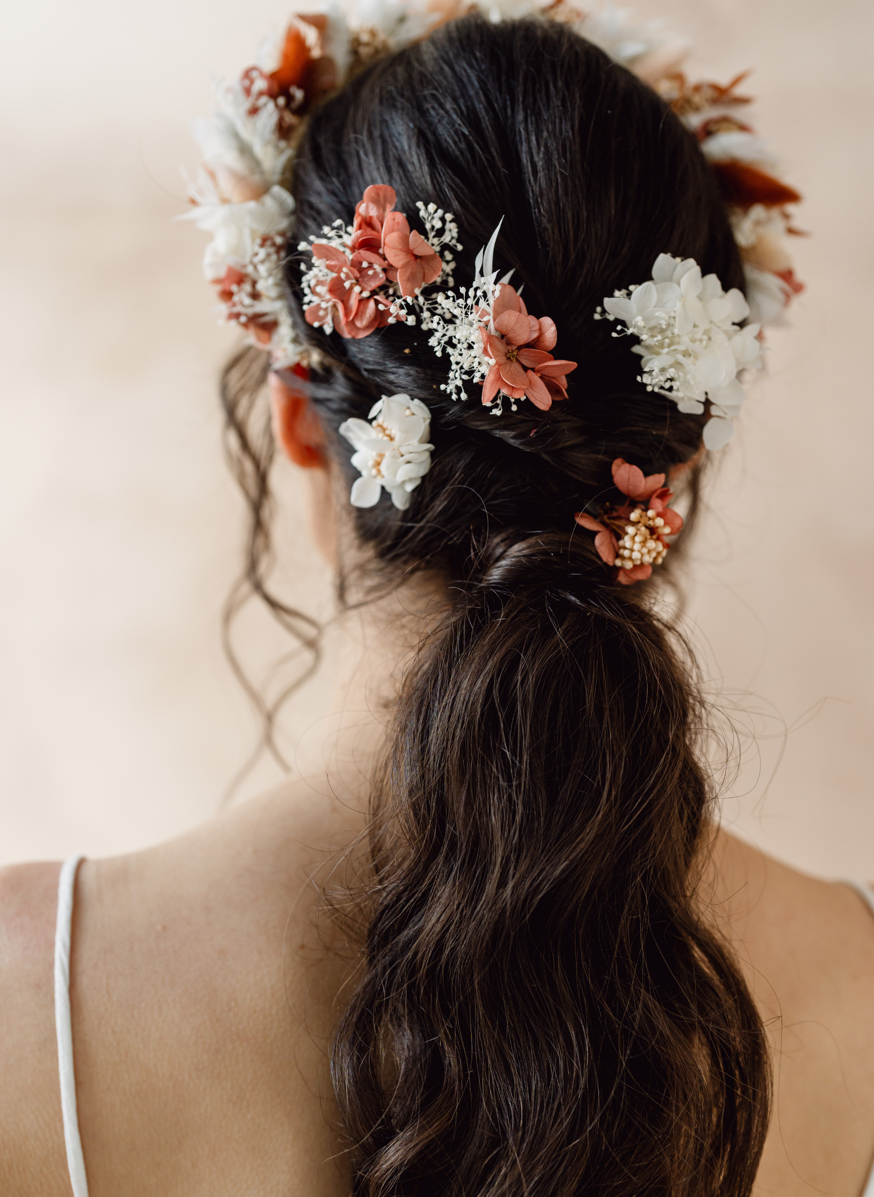 Coral Boho Preserved Hydrangea Flower Wedding Hair Pin Set