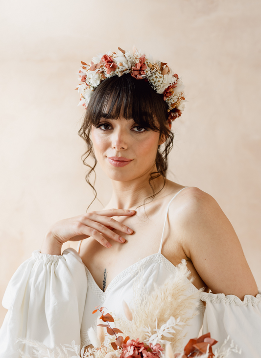 Coral Bridal Dried Flower Crown Wedding Headband 2