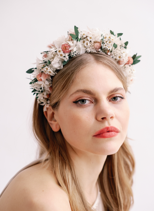 Daisy Pink Dried Flower Crown Wedding Headband