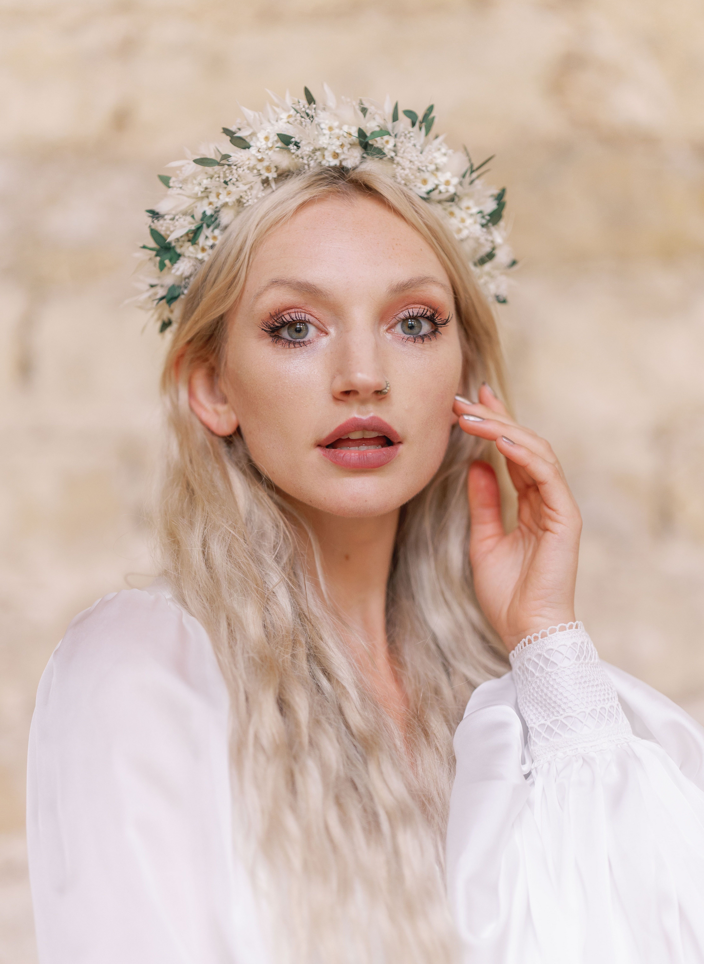 Daisy White Dried Flower Crown Wedding Headband