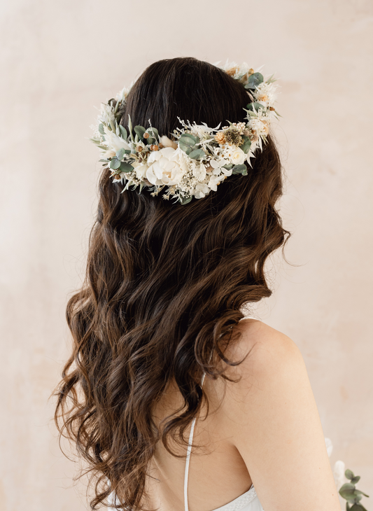 Dakota Ivory and Sage Wedding Dried Flower Crown 