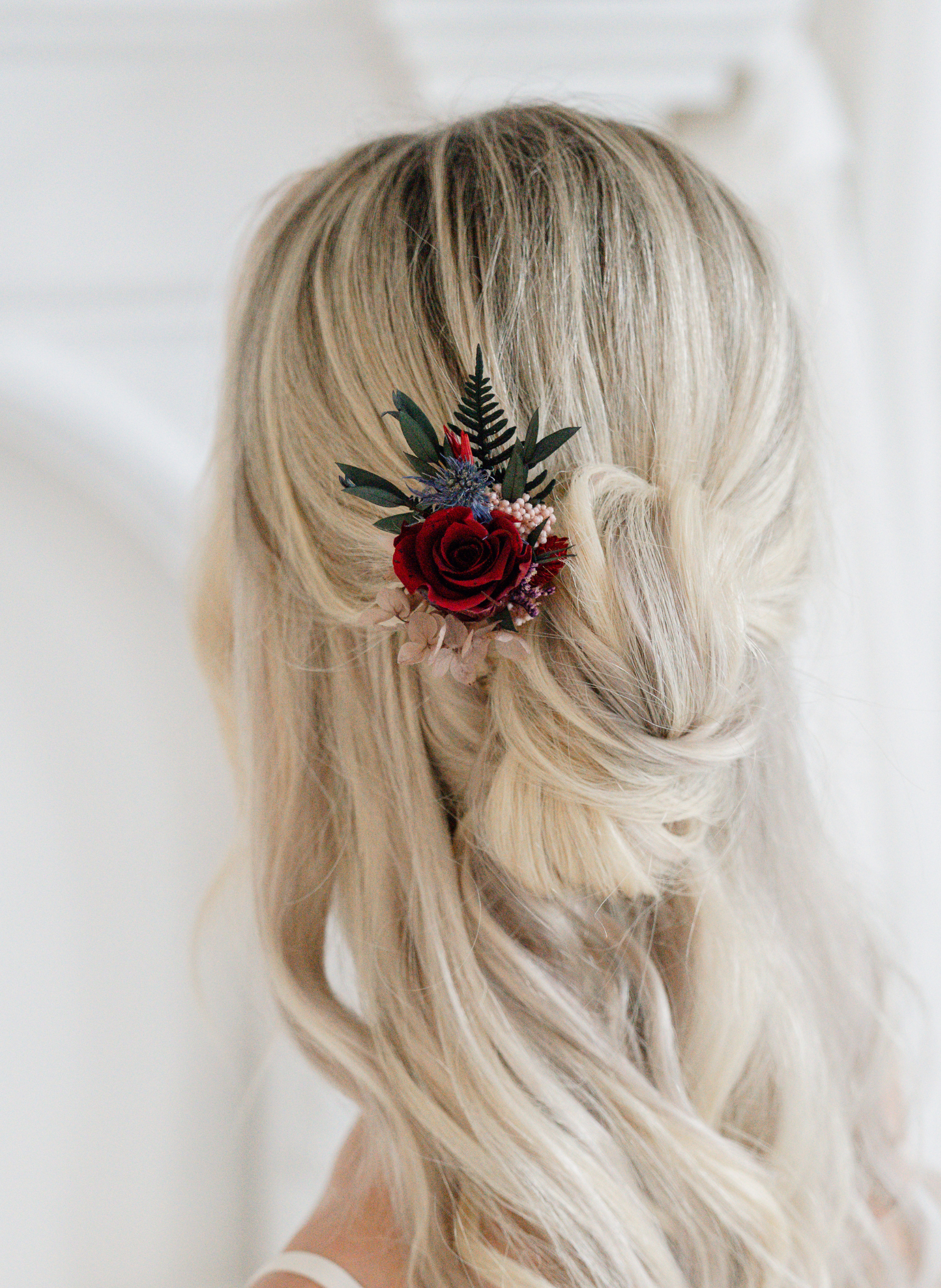 Fawn Jewel Toned Preserved Flower Wedding Hair Pin