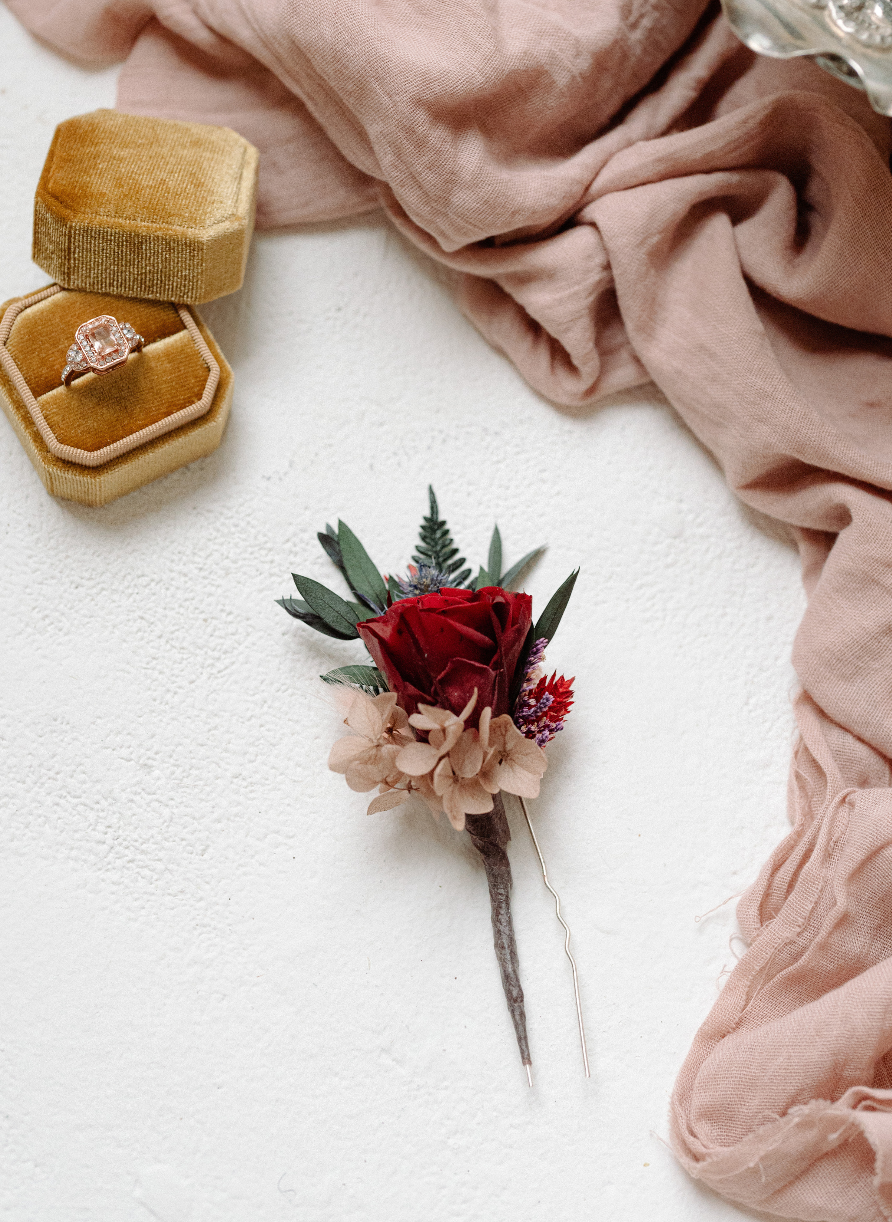 Fawn Jewel Toned Preserved Flower Wedding Hair Pin 1