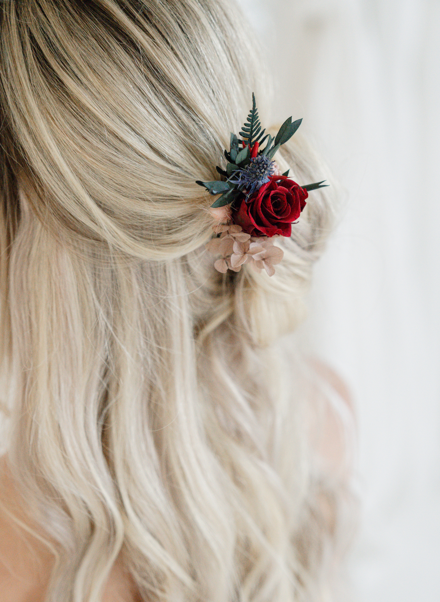 Fawn Jewel Toned Preserved Flower Wedding Hair Pin 2