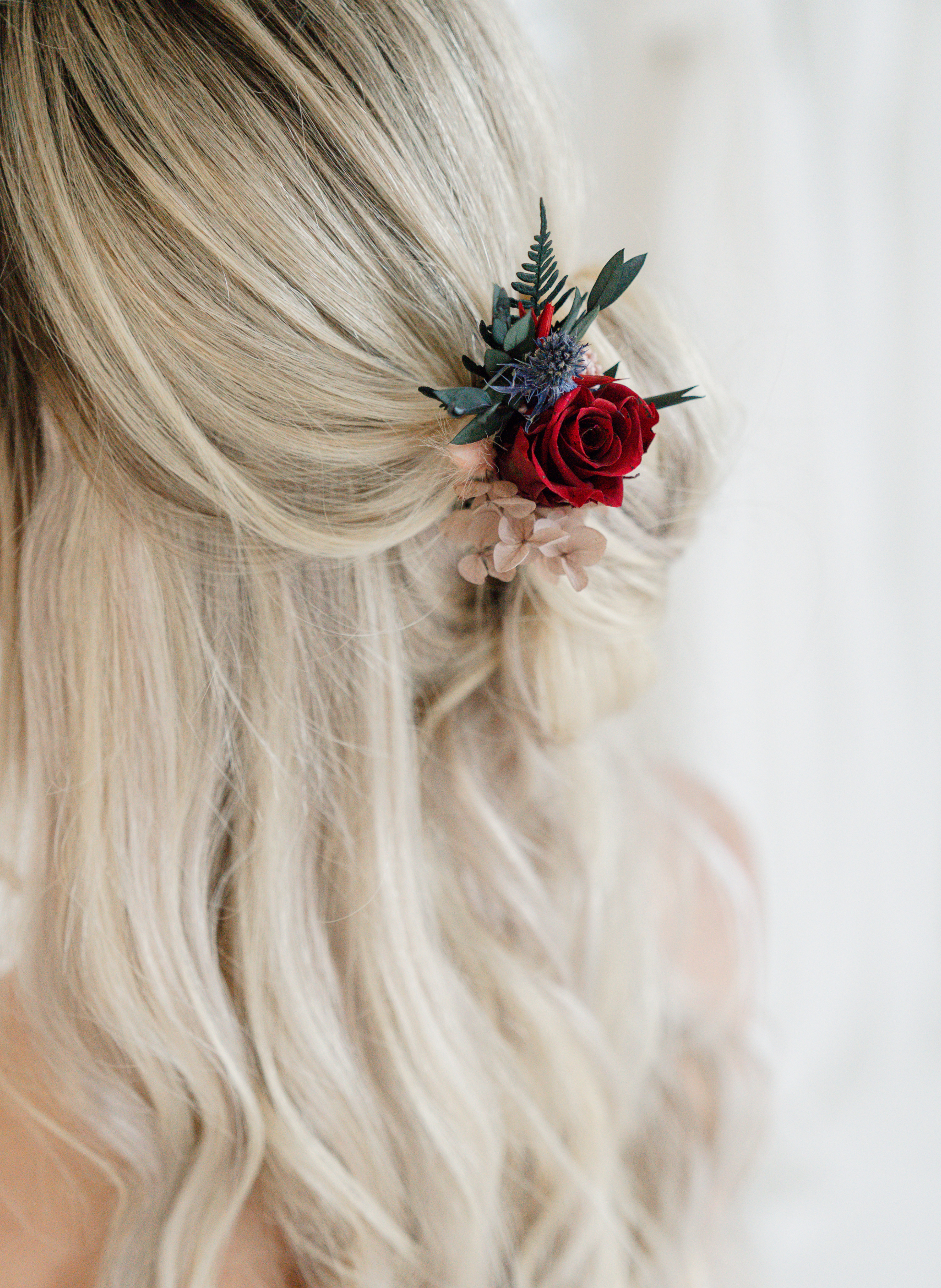 Fawn Jewel Toned Preserved Flower Wedding Hair Pin 2