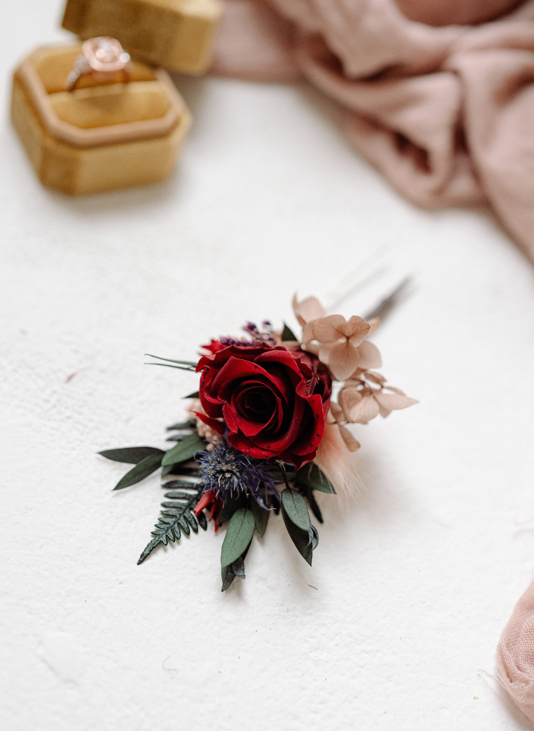 Fawn Jewel Toned Preserved Flower Wedding Hair Pin 3