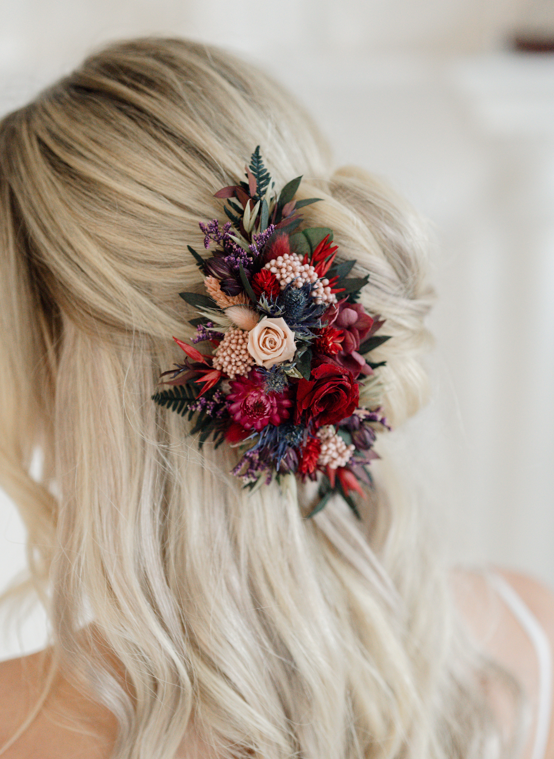 Fawn Jewel Toned Wedding Dried Flower Hair Clip
