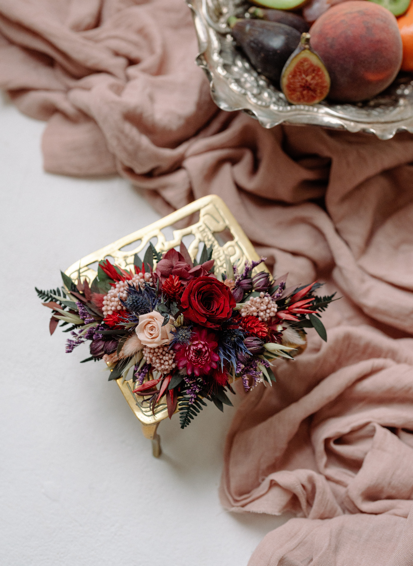 Fawn Jewel Toned Wedding Dried Flower Hair Clip 1