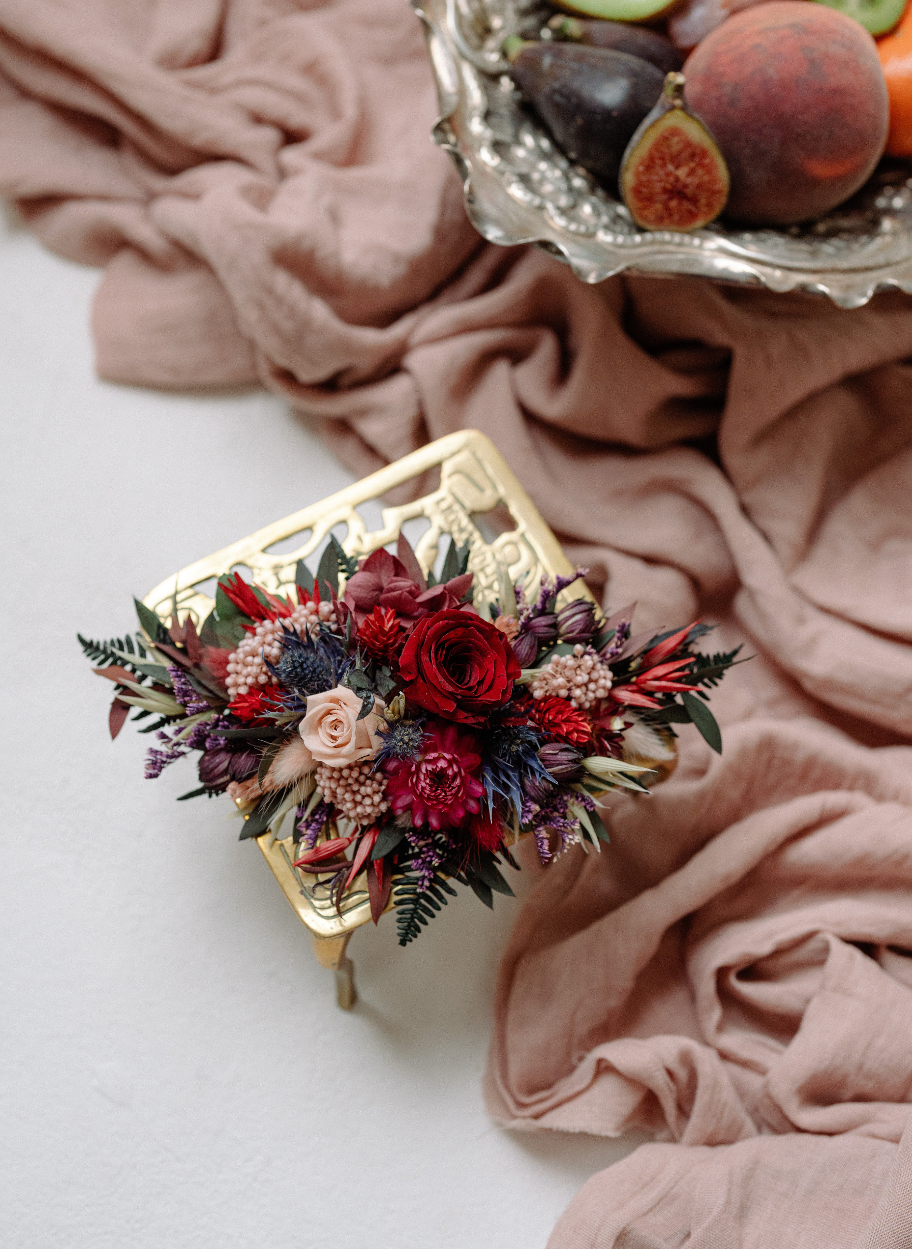 Fawn Jewel Toned Wedding Dried Flower Hair Clip 1