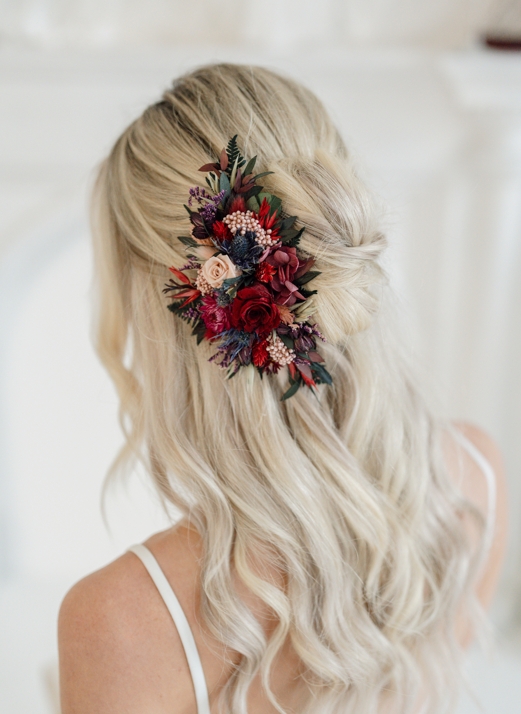 Fawn Jewel Toned Wedding Dried Flower Hair Clip 2