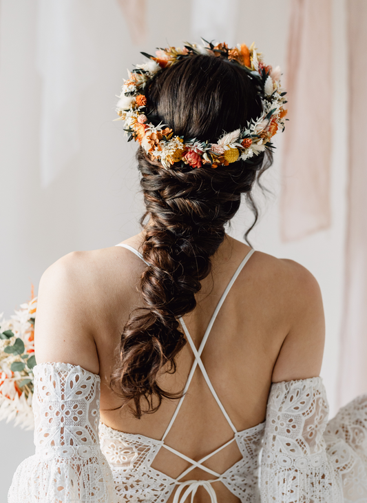 Gabriella Burnt Orange Wedding Dried Flower Crown Headband 1