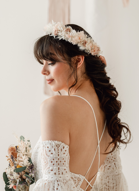 Grace Pink and White Hydrangea Bridal Flower Crown Headband 3