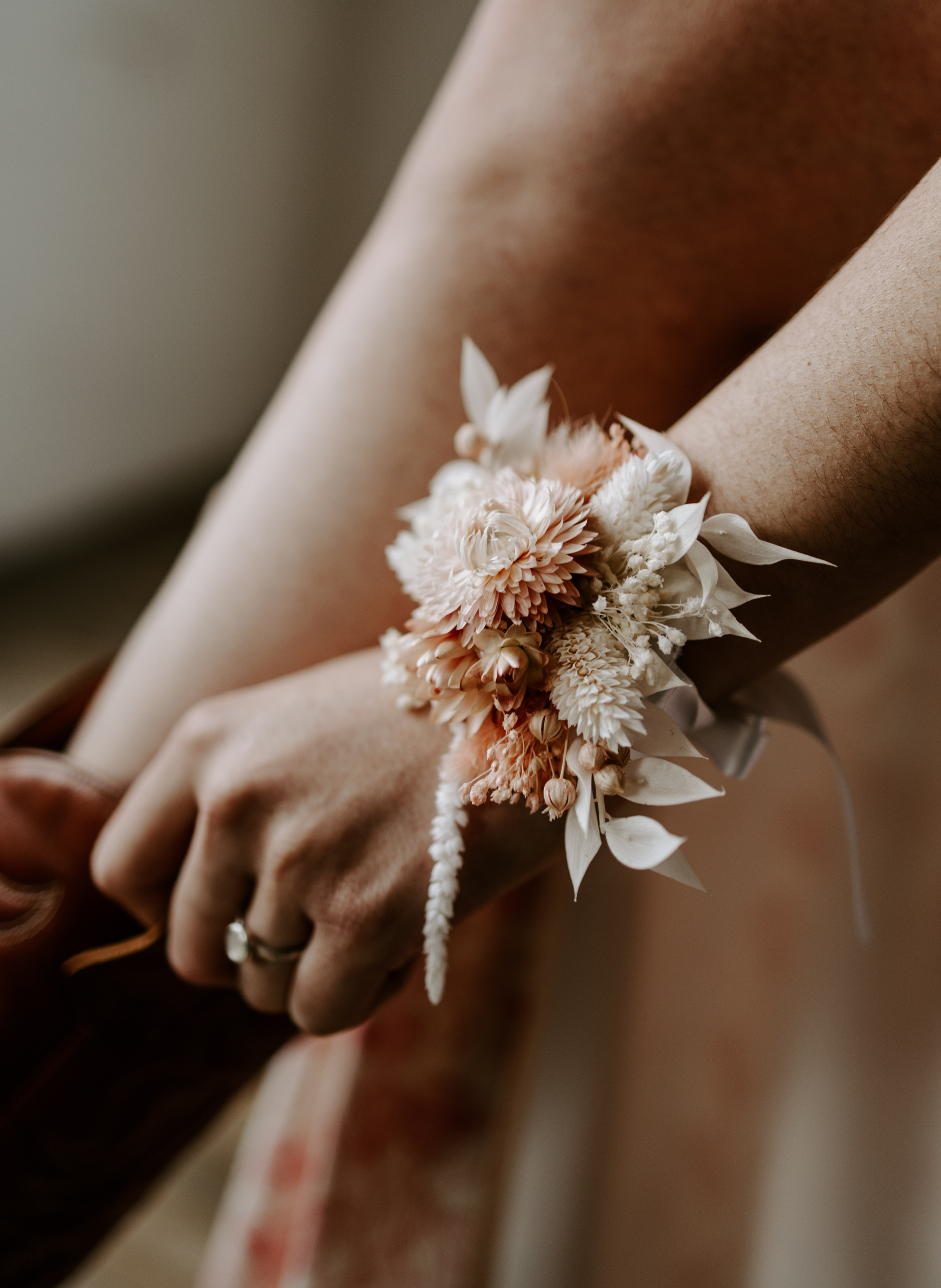 Maisie Pink Boho Dried Flower Wedding Wrist Corsage
