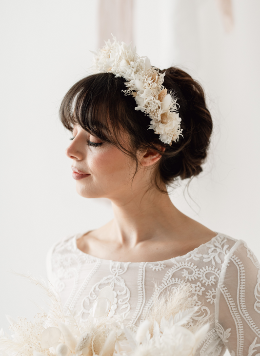 Matilda Ivory Bridal Dried Flower Crown Wedding Headband