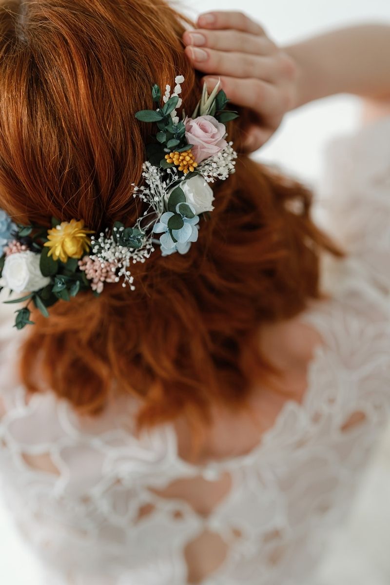 wildflower style dried flower wedding hair pins set in Pastel shades by Luna and Wild