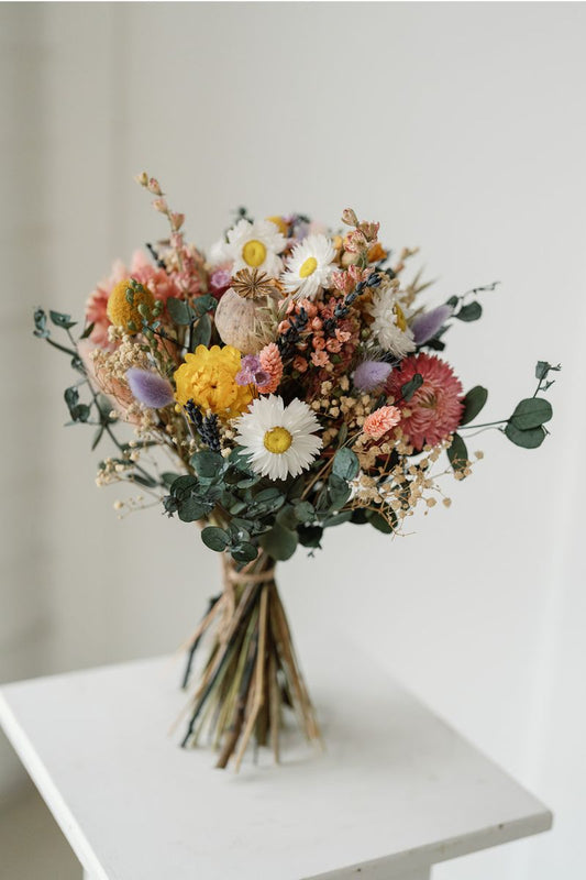 Colourful dried flower bouquet hand tied with twine, perfect for mothers day gifting.